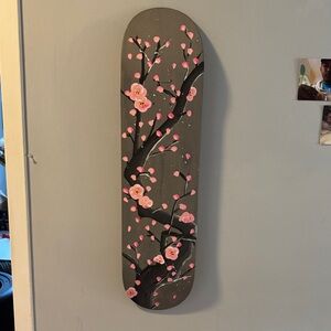 Floral Skateboard Wall Art - Gray and Pink